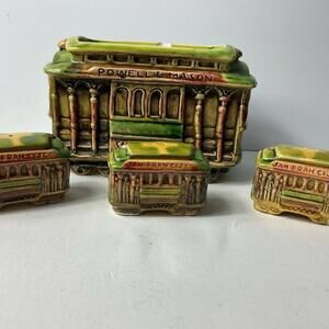 Vtg EFCCO San Francisco Salt, Pepper and Napkin Holder Cars Set READ